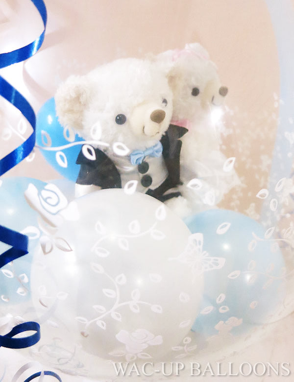 サムシングブルーの結婚式プレゼント|テディベア - ぬいぐるみバルーンラッピングギフト:COBECOBEウェディングMタキシード<サムシングブルー>