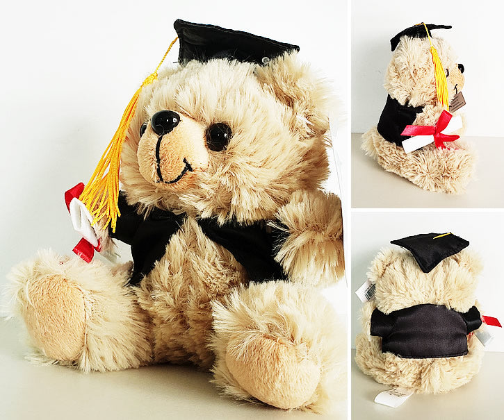 バルーンギフト 卒園 卒業 入学 お祝い ギフト かわいい プレゼント - ぬいぐるみバルーンラッピングギフト【ミニグラッドキャップたて】卒業ベア黒ガウン<青ゴールド>