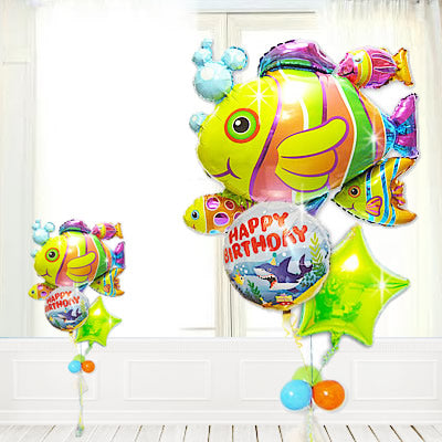 魚好き 海の生き物 子ども 男の子 誕生日 プレゼント サプライズ びっくり パーティー かわいい 飾り付け - 誕生日オーシャンパーティ　フィッシュクラスター3バルーンセット<補充用ヘリウムガス付>