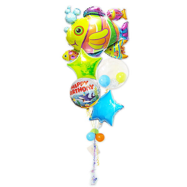 誕生日 プレゼント 魚 水族館 浮く 大きい フィッシュ 2歳 3歳 4歳 5歳 6歳 7歳 8歳 9歳 男の子 - 誕生日アンダーザシー フィッシュクラスター5バルーンセット<補充用ヘリウムガス付>