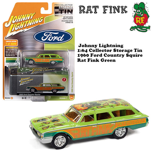 重りの代わりにギフトをつけて♪ジョニーライトニング Johnny Lightning Rat Fink アメ車 - OPミニカー［ラットフィンク］1960 Ford Country Squire Green Orange<セットに追加なら送料無料>