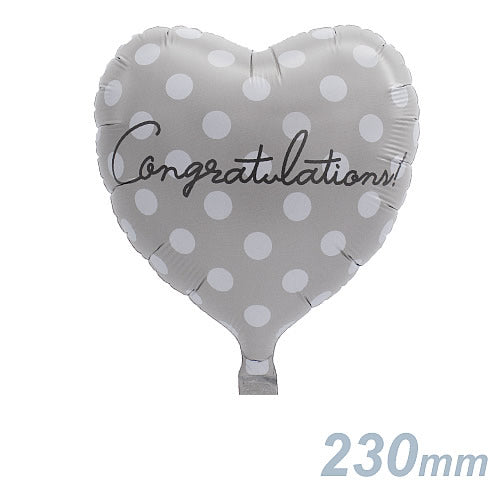 【選択用9インチバルーン】おめでとうエクルベージュポルカドット 23cm (入学祝・発表会などいろんなおめでとうに)