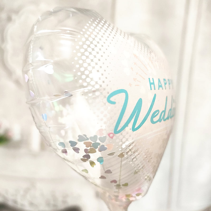 【選択用スティックバルーン】STWD結婚祝コンフェッティ＆羽根入ピーチブラッシュ 10cm◆