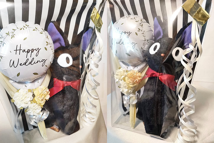 黒猫 ジジ 魔女の宅急便 ジブリ ぬいぐるみ 花束 ブーケ 小さめ 結婚式 誕生日 開店祝 プレゼント - 選べるミニバルーン花束付SHIN黒猫ジジ<本州送料無料>