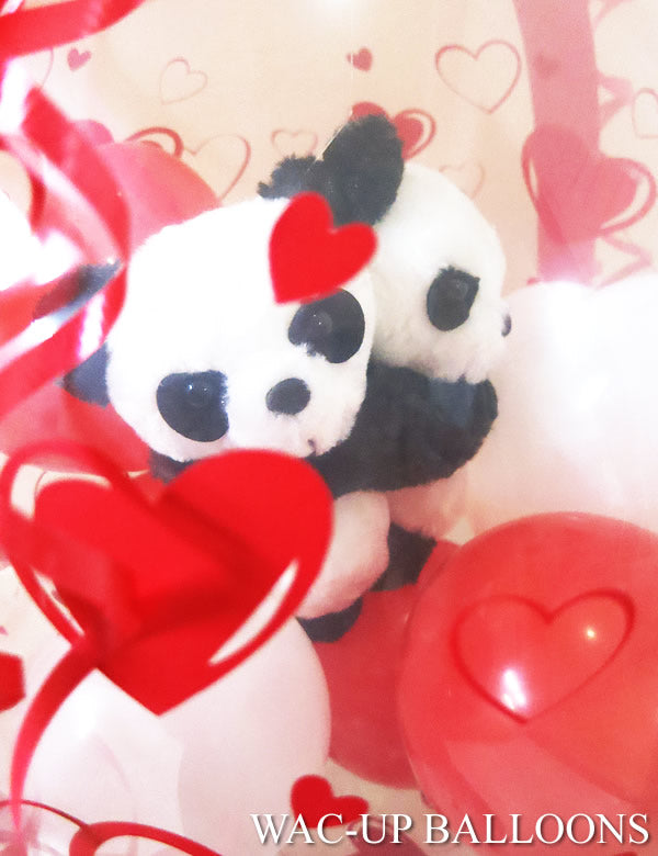 ぬいぐるみ電報 パンダが結婚式 誕生日 還暦などをお祝い- ぬいぐるみバルーンラッピング:めちゃラブ<パンダ> <本州送料無料>
