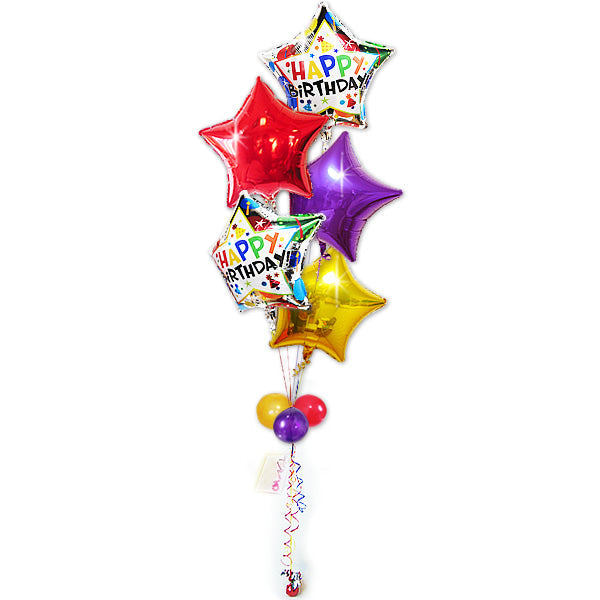 誕生日飾り付けバルーンセット - 誕生日スターインスター　スター5バルーンセット<補充用ヘリウムガス付・本州送料無料>