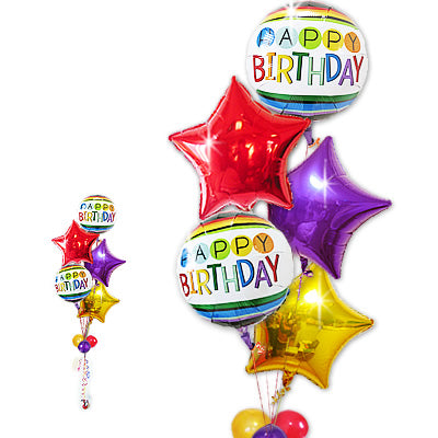 幸運が訪れる虹入り誕生日バルーン - 誕生日ハッピーレインボー　スター5バルーンセット<補充用ヘリウムガス付・本州送料無料>
