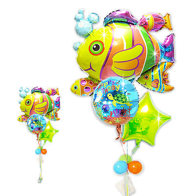 魚好きの子供へ誕生日プレゼント - 誕生日アンダーザシー　フィッシュクラスター3バルーンセット<補充用ヘリウムガス付・本州送料無料>