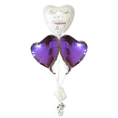 大人の雰囲気の紫と白のバルーンセット - 結婚祝スクリプト&ダブルパープル3バルーンセット<補充用ヘリウムガス付・本州送料無料>