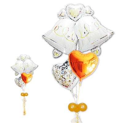 結婚式の装飾にベル型バルーンオレンジ系 - 結婚祝ツインベルオレンジ3バルーンセット<補充用ヘリウムガス付・本州送料無料>