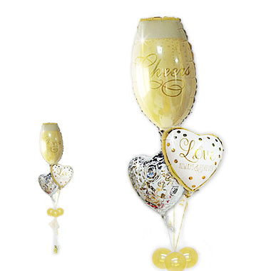 結婚祝いギフト　シャンパン - LVゴールドドット シャンパングラス3バルーンセット<補充用ヘリウムガス付・本州送料無料>