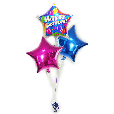 誕生日はカラフルで楽しいバルーンのビックリプレゼント - 誕生日祝いスターバルーンズ3バルーンセット<補充用ヘリウムガス付・本州送料無料>