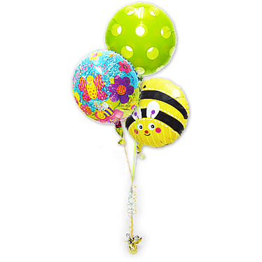 誕生日に、幸せの象徴キュートなミツバチ - 誕生日ラブバグズ☆ビー3バルーンセット<補充用ヘリウムガス付・本州送料無料>