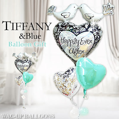 結婚式電報 SNS映え!幸せ運ぶハト&TiffanyBlue - 結婚祝いハピリーバード ティファニーブルー3バルーンセット<補充用ヘリウムガス付・本州送料無料>