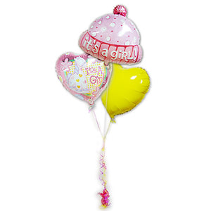赤ちゃんベビーもお母さんも喜ぶ出産祝 - 出産祝ガールポニー ピンクハット3バルーンセット<補充用ヘリウムガス付・本州送料無料>
