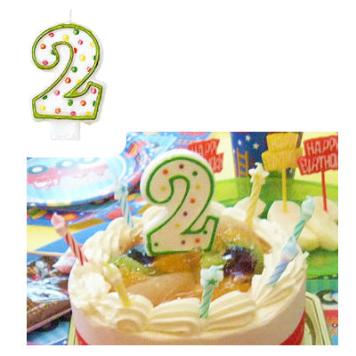 2歳 誕生日祝いに - 【OPポルカ数字キャンドル:数字の2】<セットに追加なら送料無料>