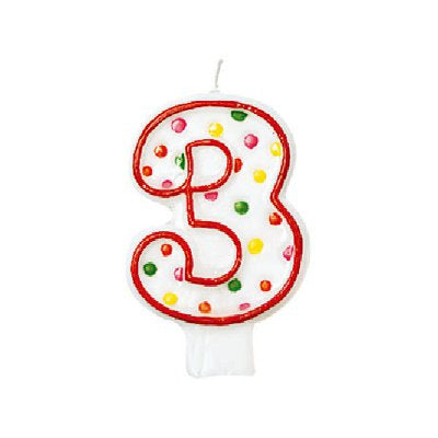 3歳 誕生日祝いに - 【OPポルカ数字キャンドル:数字の3】<セットに追加なら送料無料>