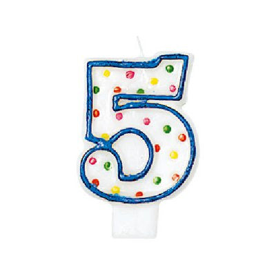 5歳 誕生日祝いに - 【OPポルカ数字キャンドル:数字の5】<セットに追加なら送料無料>
