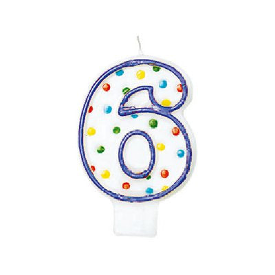 6歳 誕生日祝いに - 【OPポルカ数字キャンドル:数字の6】<セットに追加なら送料無料>