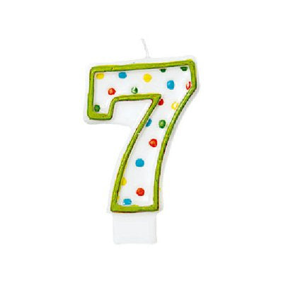 7歳 誕生日祝いに - 【OPポルカ数字キャンドル:数字の7】<セットに追加なら送料無料>