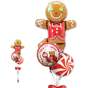 可愛いアイシングクッキーのクリスマス飾り - XMスノーボブ キャンディージンジャー3バルーンセット<補充用ヘリウムガス付・本州送料無料>
