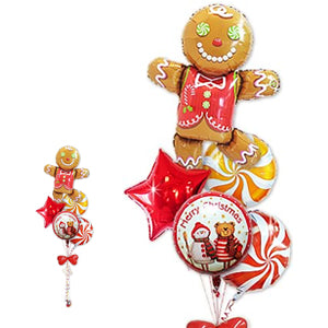 クリスマスパーティーを楽しく飾り付け - XMスノーボブ キャンディージンジャー5バルーンセット<補充用ヘリウムガス付・本州送料無料>
