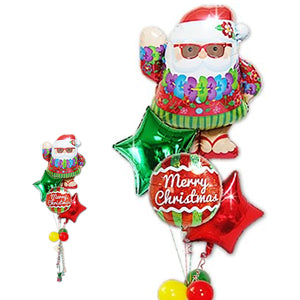 南国風クリスマスプレゼントにアロハサンタ - XMアイシング フラサンタ4バルーンセット<補充用ヘリウムガス付・本州送料無料>