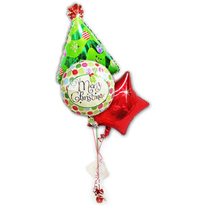 クリスマス飾り、ふわふわ浮かぶバルーン - XMドット レトロツリー3バルーンセット<補充用ヘリウムガス付・本州送料無料>