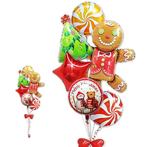〔クリスマスグッズ〕アイシングクッキー - XMスノーボブ キャンディージンジャー6バルーンセット<補充用ヘリウムガス付・本州送料無料>