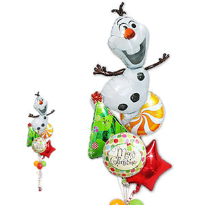 オラフのクリスマスバルーンセット - XMドット オラフシェイプ&クリスマスツリー5バルーンセット<補充用ヘリウムガス付・本州送料無料>