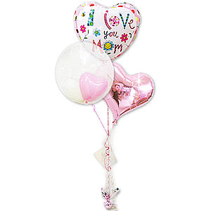 【お母さんへお誕生日や母の日に】 - マムレイチェル ピンクハート3バルーンセット<補充用ヘリウムガス付・本州送料無料>