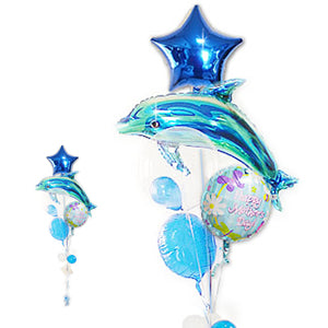 母の日ギフトに癒しの青いイルカのバルーン - 母の日ギフト:バタフライガーデン&ブルードルフィン5バルーンセット<補充用ヘリウムガス付・本州送料無料>