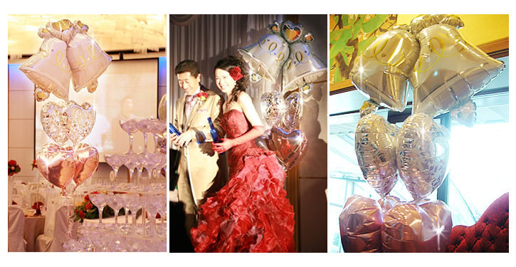 結婚式のお祝いにベル型バルーンピンク系 - 結婚祝ツインベルピンク3バルーンセット<補充用ヘリウムガス付・本州送料無料>