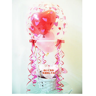 赤・白・ピンクのハートいっぱいの気球電報に乗って可愛いぬいぐるみたちがメッセージを運びます♪ - 気球バルーンセット: ハートインハート赤ピンク<本州送料無料>