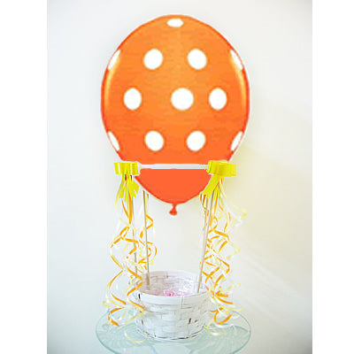 可愛い水玉模様!オレンジ色の気球にお好きなぬいぐるみを乗せて - 気球バルーンセット:ポルカドット　オレンジ <本州送料無料>