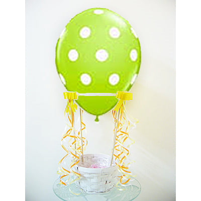 さわやかなライムグリーン色の気球にお好きなプレゼントを乗せて - 気球バルーンセット:ポルカドット　ライム<本州送料無料>