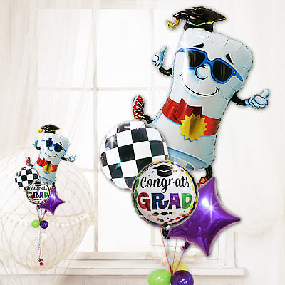 子どもへ卒業祝いのサプライズ - 卒業祝いグラッドパーティ ディプロマくん4バルーンセット<補充用ヘリウムガス付・本州送料無料>