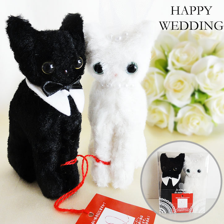 猫 結婚祝い 電報 ウェディング衣装を着た猫のぬいぐるみ プレゼント - マリエキャットBOXのぬいぐるみが運ぶ♪2バルーンセット <補充用ヘリウムガス付・本州送料無料>
