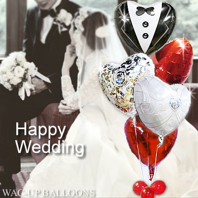結婚式　会場で目立つ大人な雰囲気の赤いハート! - 結婚祝タキシード&ウェディングドレス【レッド】5バルーンセット <補充用ヘリウムガス付・本州送料無料>