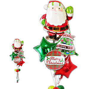 クリスマス飾り付け サンタクロースバルーン - XMチェック ハイ!サンタ&リボンツリー5バルーンセット<補充用ヘリウムガス付・本州送料無料>