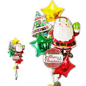 サンタクロースとクリスマスツリー〔クリスマス飾り〕 - XMチェック ハイ!サンタ&リボンツリー6バルーンセット<補充用ヘリウムガス付・本州送料無料>