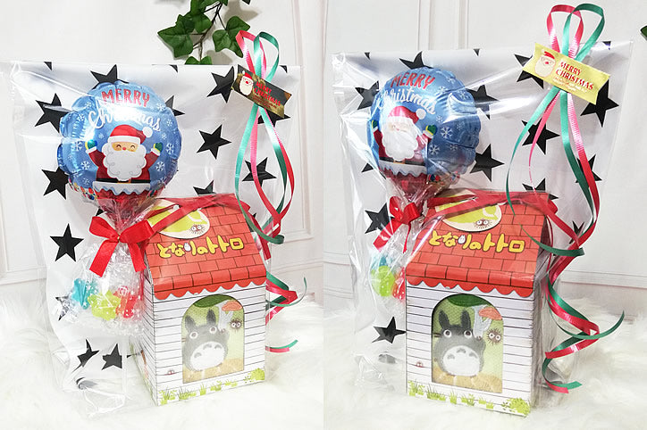 となりのトトロ 魔女の宅急便 タオル＆ミニバルーン クリスマスセット プレゼント - ミニバルーン星型キャンディ付  選べるおうち型BOXタオルギフトセット