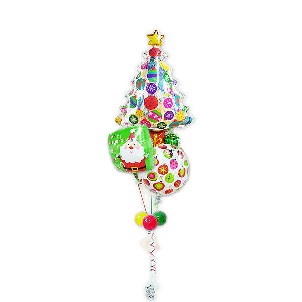 クリスマスにカラフルでかわいい柄のバルーン - XMホホホ!サンタ スパークリングツリー 3バルーンセット<補充用ヘリウムガス付・本州送料無料>