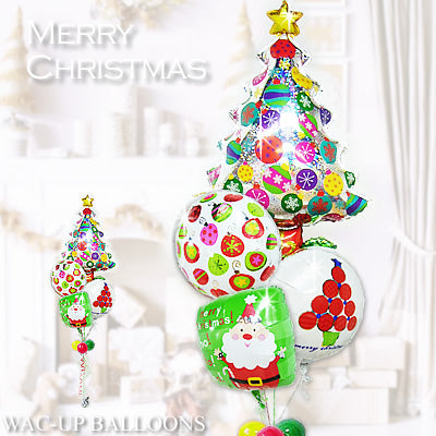 クリスマスプレゼントにキラキラ輝く大きなツリー - XMホホホ!サンタ スパークリングツリー 4バルーンセット<補充用ヘリウムガス付・本州送料無料>