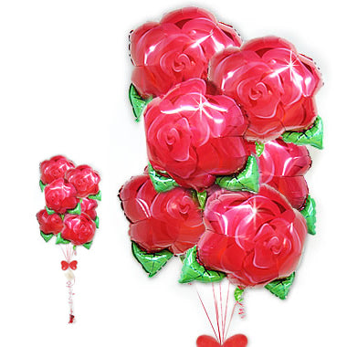 赤い薔薇の豪華なバルーンは注目度NO.1! - NMブルーミングローズ レッドオンリー6バルーンセット<補充用ヘリウムガス付・本州送料無料>